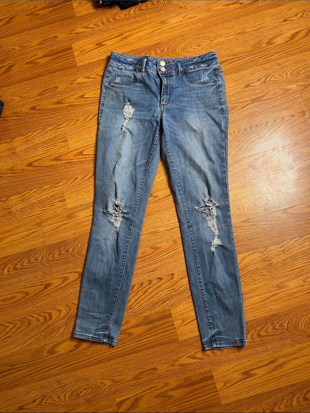 Mossimo Supply Co. Medium Blue Ripped Skinny Jeans